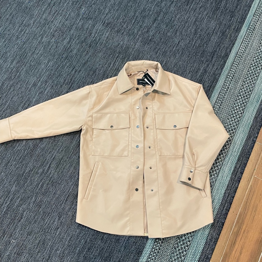 BCBG Maxazria Vegan Leather Jacket Color: Latte Size L   NWT